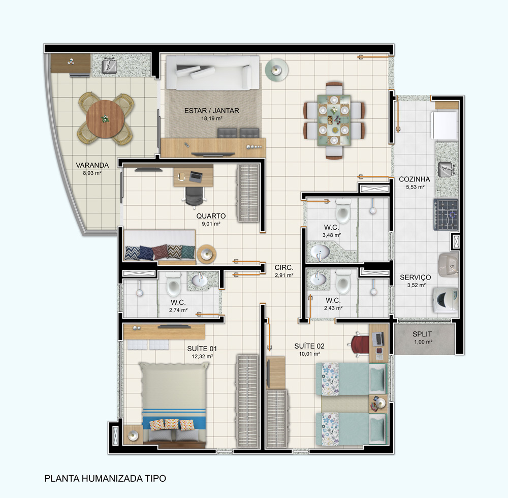 Apartamento de 93 m² - 3 Quartos