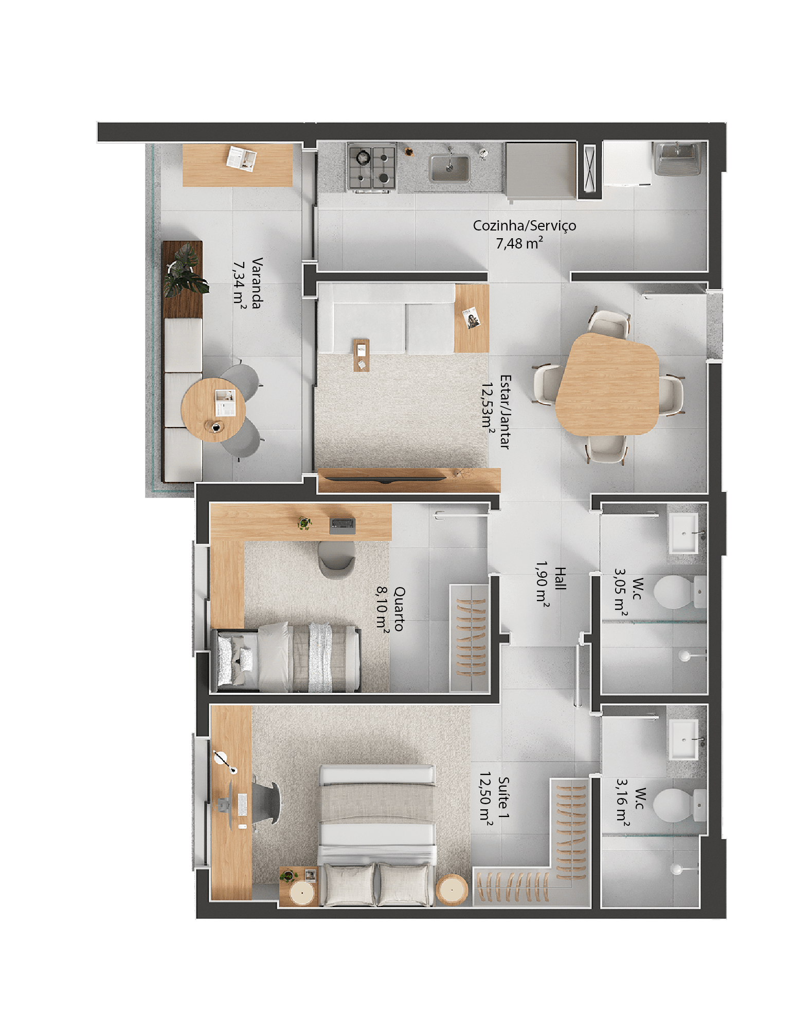 Apartamento de 68m² - Dois Quartos