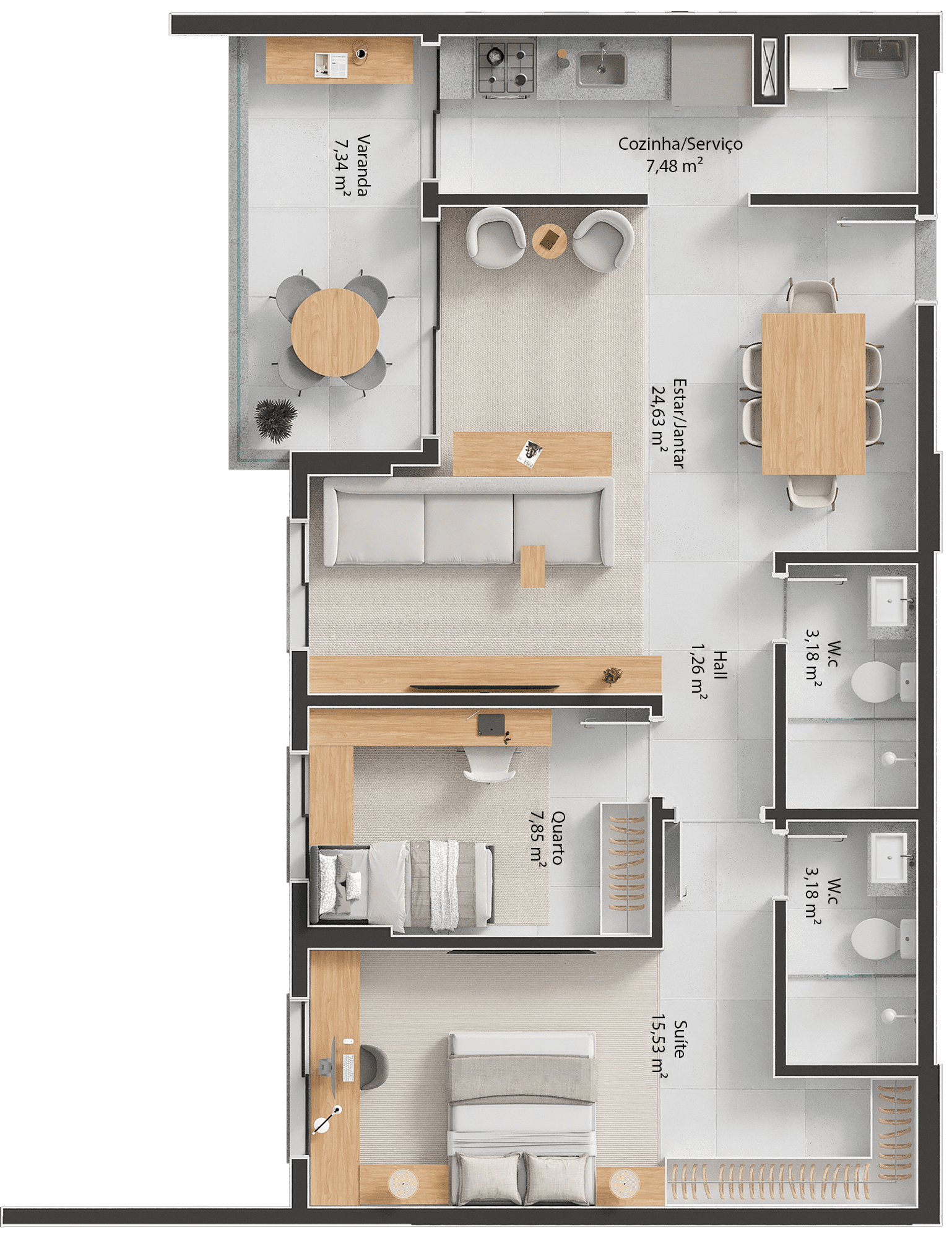 Apartamento de 83m² - Dois Quartos