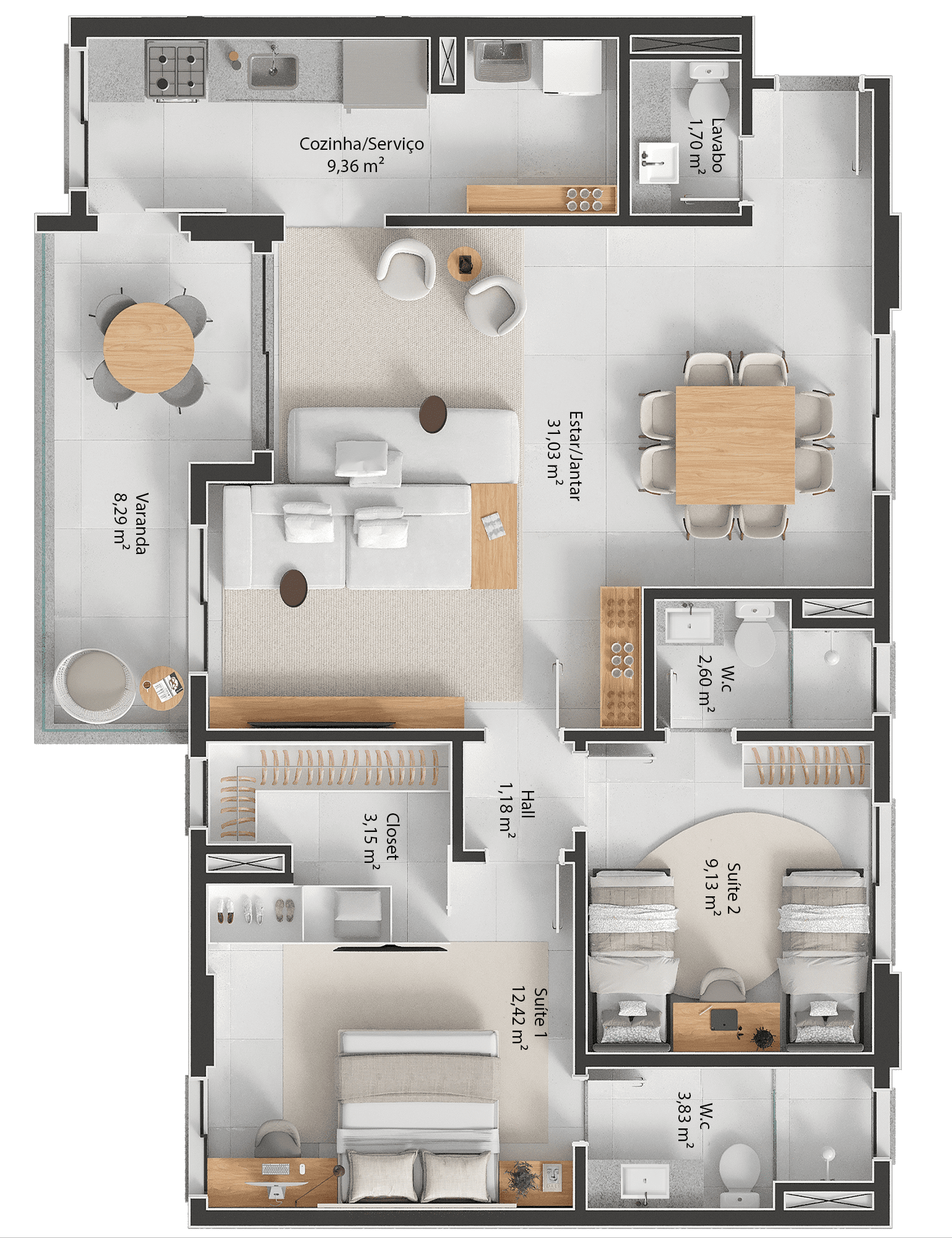 Apartamento de 99m² - Duas Suítes